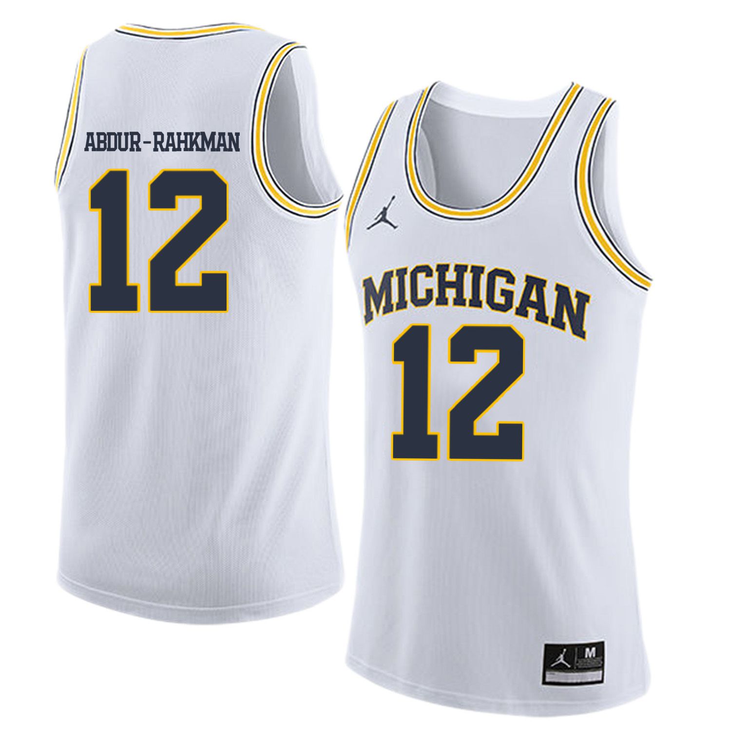 Men Jordan University of Michigan Basketball White 12 Abdur-Rahkman Customized NCAA Jerseys